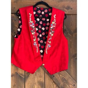 Vintage handmade red embroidered teachers vest apple lining